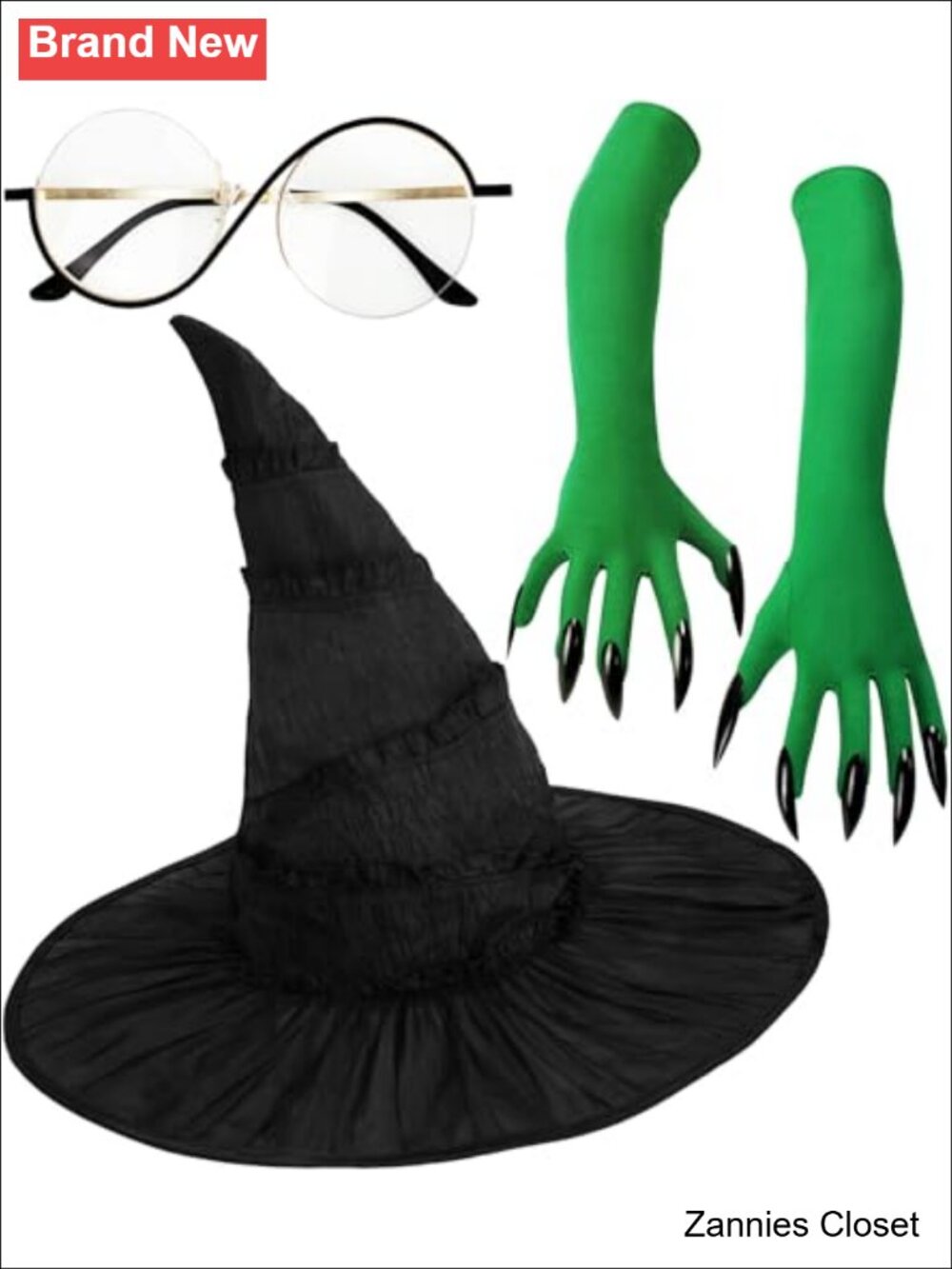 👻 Witch Hat Costume Accessories Set Chiffon Round Glasses Gloves Cosplay